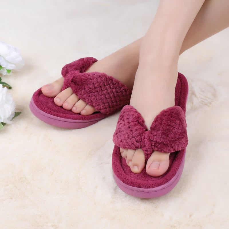 CIOR Women's Cozy Memory Foam Spa Thong Flip Flops House Indoor Slippers Plush Gridding Velvet Lining Clog Style-U1MTW017-30-Pink-38-39 - Image 2